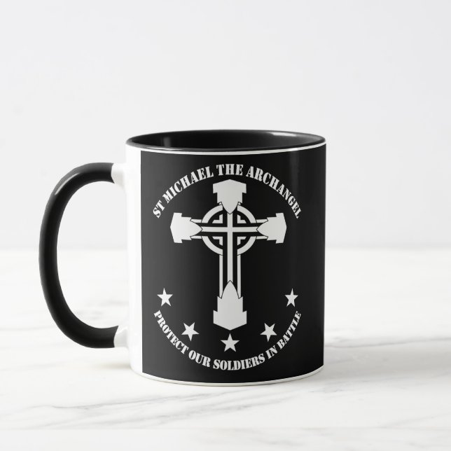 Caneca St Michael o arcanjo - estêncil branco (Esquerda)