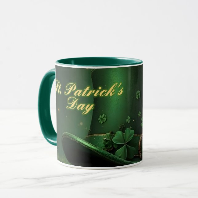 Caneca St. Patrick’s Day Hat and Shamrock Design (Frente Esquerda)