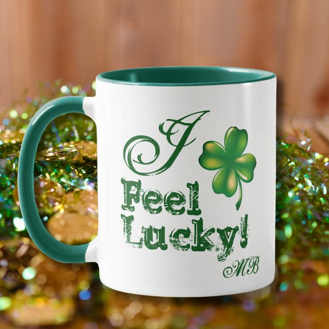 Caneca St. Patrick's Day Monogram I Feel Lucky,  Shamrock (Criador carregado)