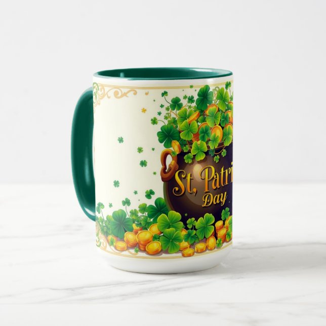Caneca St. Patrick's Day Pot of Gold and Shamrock (Frente Esquerda)