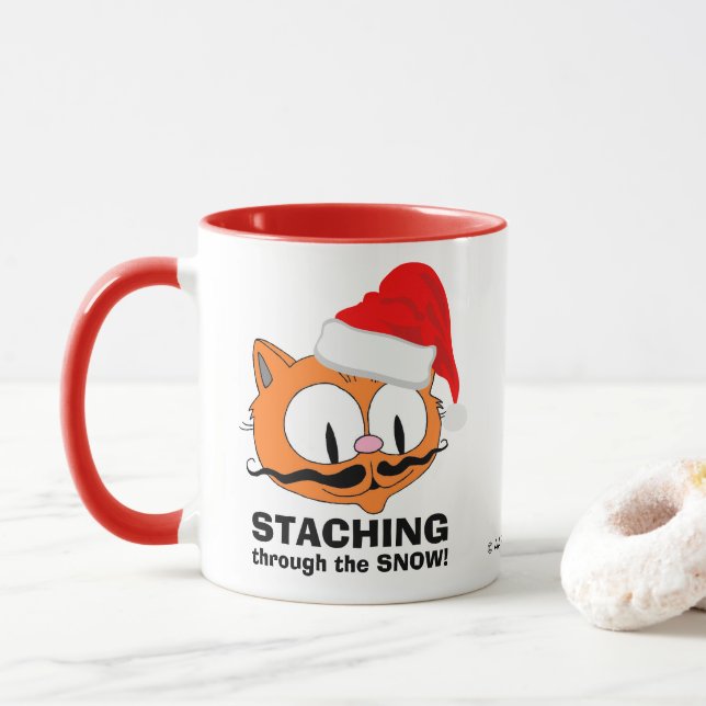 Caneca Staching Através Da Neve! Gato de Humor Bigode (Com Donut)