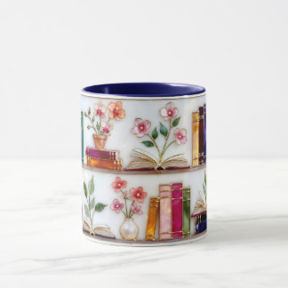 Caneca Stained Glass Style Floral Bookshelf Mug