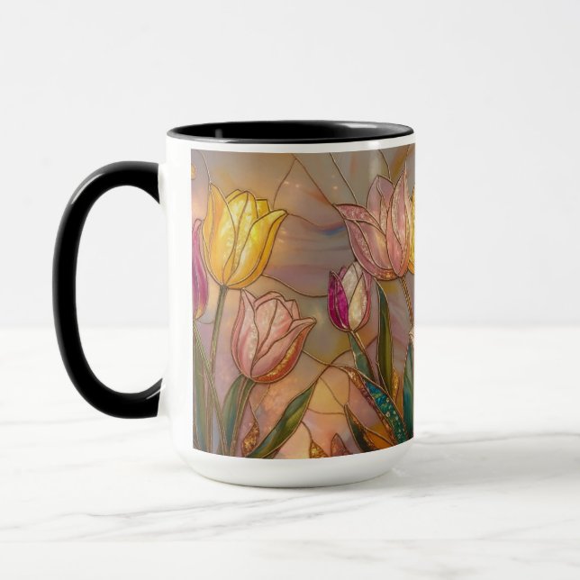 Caneca Stained Glass Tulip Mug: Floral Art (Esquerda)