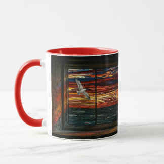 Caneca Stainglass sunset with Seagull and Sailboat