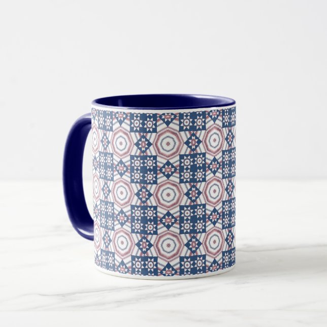 Caneca Star Quilt Vintage Art Pattern Mug Cup (Frente Esquerda)