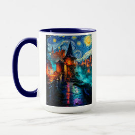Caneca Starry Night Fantasy Fortress Magical Art