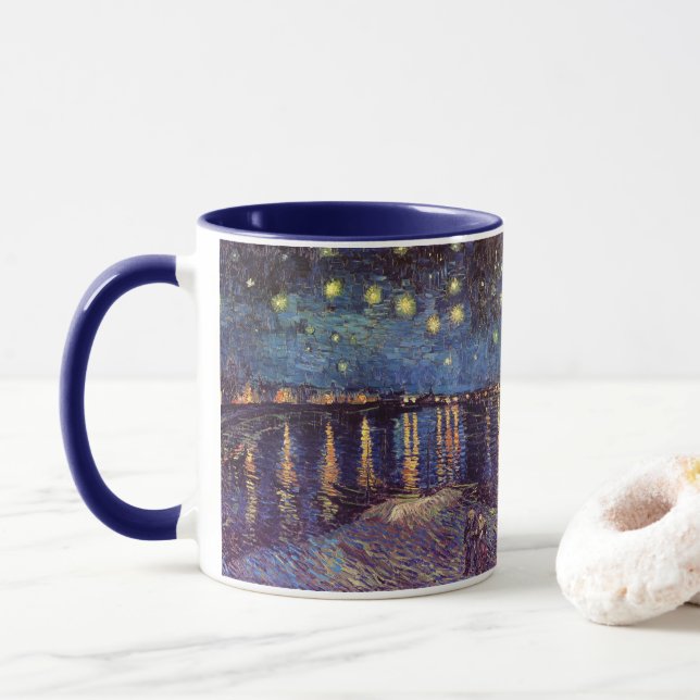 Caneca Starry Night Over the Rhone, por Vincent van Gogh (Com Donut)