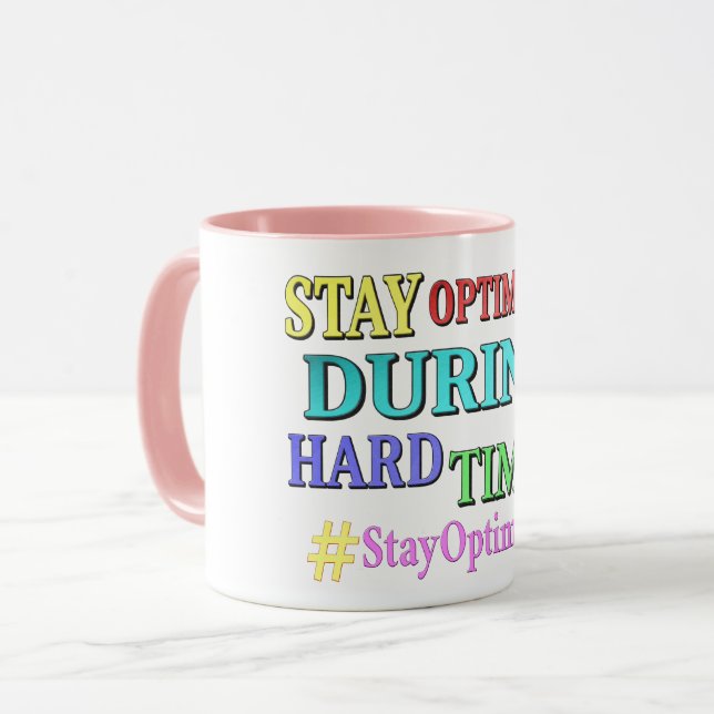 Caneca "STAY OPTIMISTIC" Cute Design. Buy Now (Frente Esquerda)