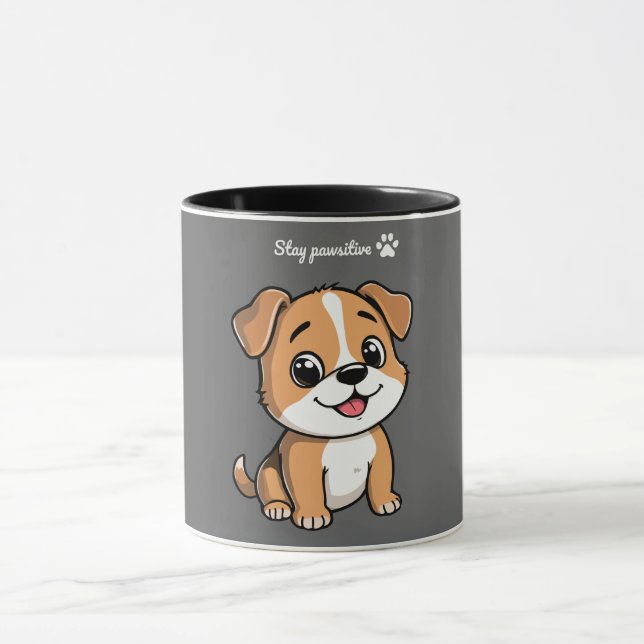 Caneca Stay Pawsitive Cute Puppy Dog Coffee Mug (Centro)
