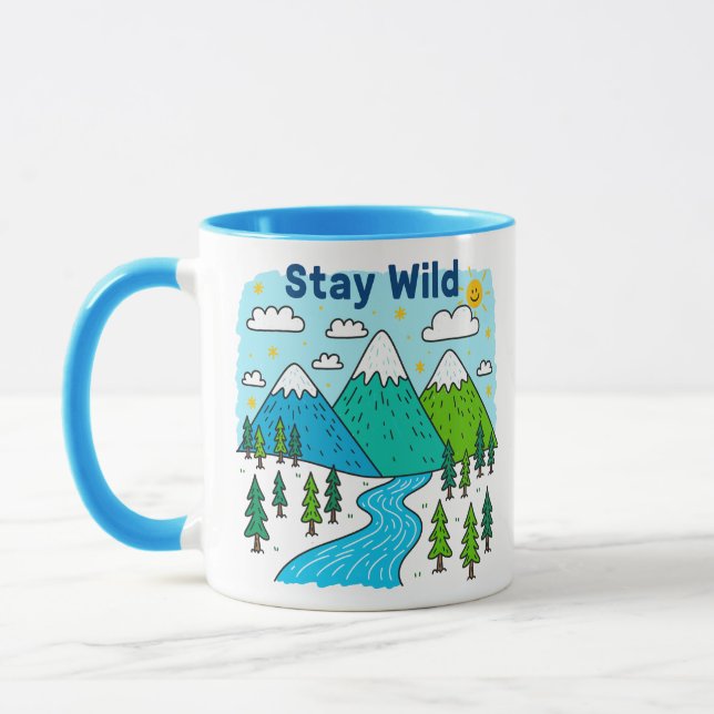 Caneca Stay Wild Mountain River Kids Art Design (Esquerda)
