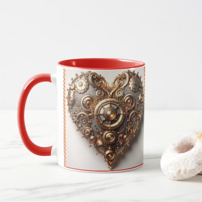 Caneca Steampunk Elegant Clockwork Gear Heart (Com Donut)
