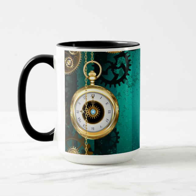 Caneca Steampunk Jewelry Watch on a Green Background (Esquerda)