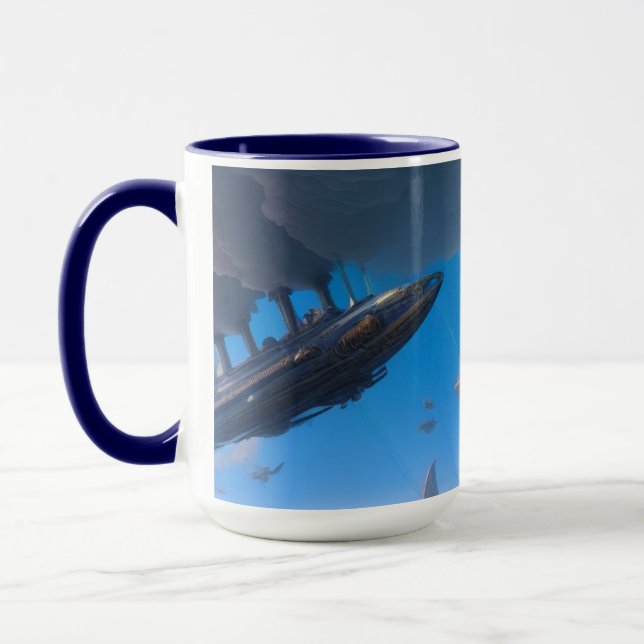 Caneca Steampunk Navio a Vapor Dirigible Ficção Ci (Esquerda)