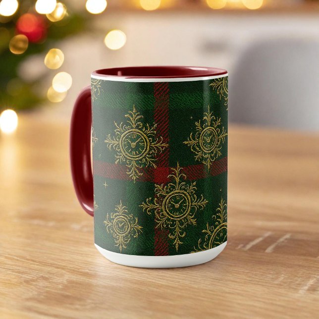 Caneca Steampunk Snowflake Red and Green Tartan (Criador carregado)