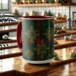Caneca Steampunk Snowflake Red and Green Tartan