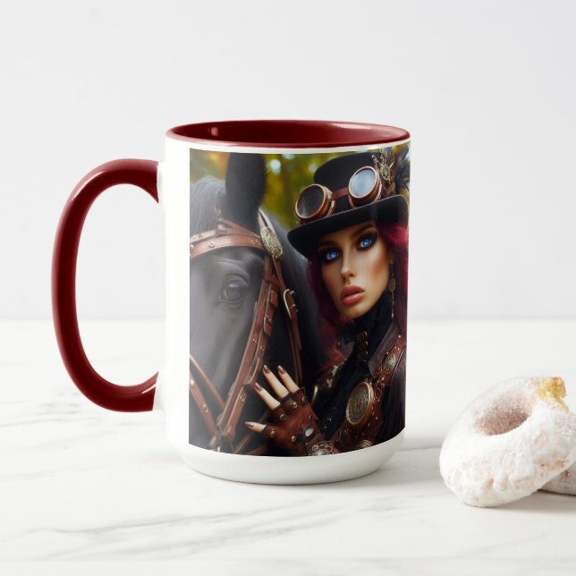Caneca Steampunk Victorian Lady Dark Rider (Com Donut)
