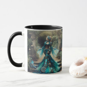 Caneca Steampunk Vintage Victorian Lady Teal Mermaid