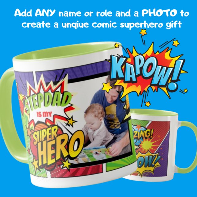 Caneca STEPDAD É A MINHA FOTOGRAFIA personalizada SUPERHE (Criador carregado)