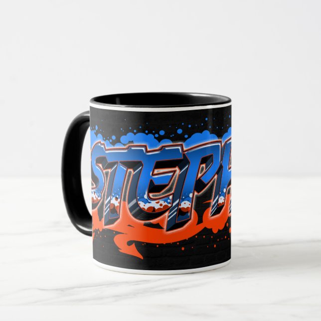 Caneca Stephan Vorname Name Graffiti blue orange Tasse (Frente Esquerda)