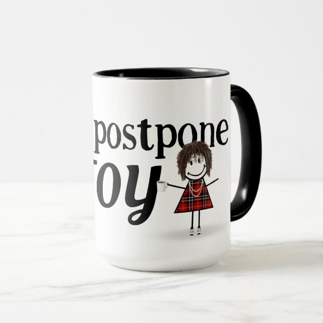 Caneca Stick Figure Girl com citação de alegria (Frente Esquerda)