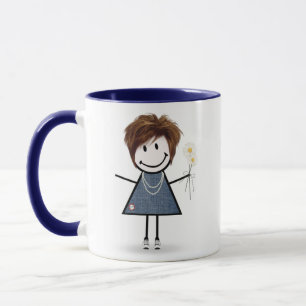 Caneca Stick Figure Girl with Daisies