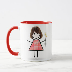 Caneca Stick Figure Girl with Daisies