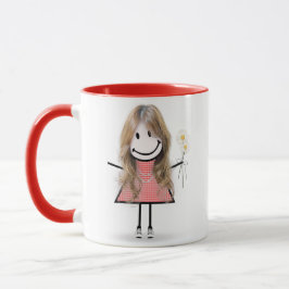 Caneca Stick Figure Girl with Daisies and Cote