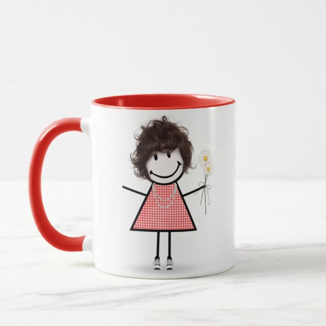 Caneca Stick Figure Girl with Daisies and Cote (Esquerda)
