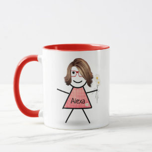 Caneca Stick Girl with Daisiers and Inspirational Cote