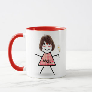 Caneca Stick Girl with Daisiers and Inspirational Cote