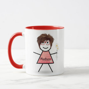 Caneca Stick Girl with Daisiers and Inspirational Cote