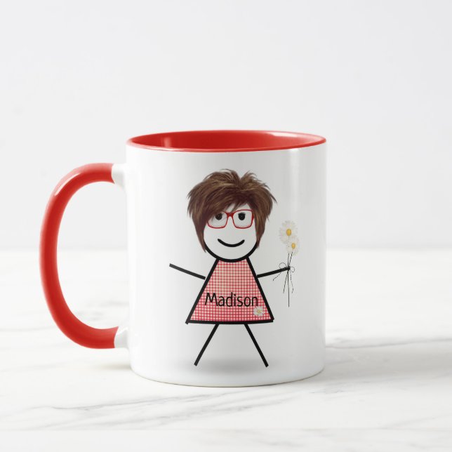 Caneca Stick Girl with Daisiers and Inspirational Cote (Esquerda)
