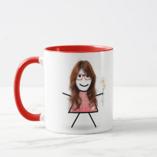 Caneca Stick Girl with Daisiers and Inspirational Cote