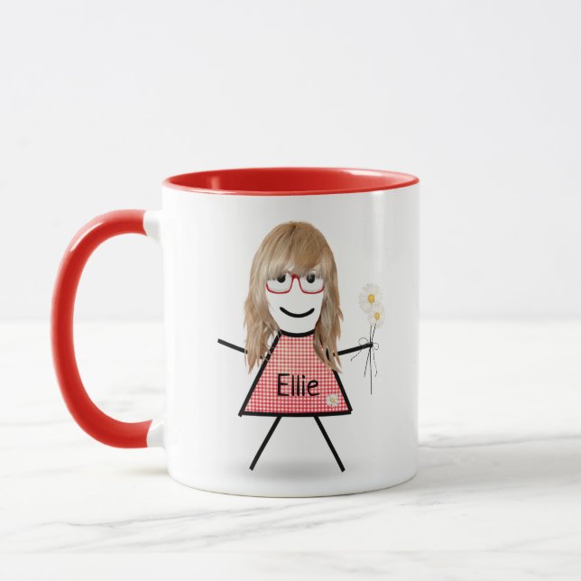Caneca Stick Girl with Daisiers and Inspirational Cote (Esquerda)