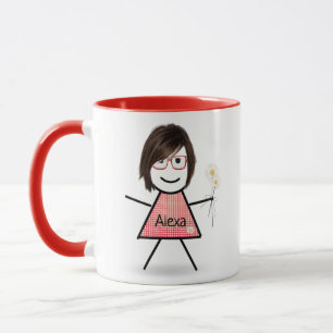 Caneca Stick Girl with Daisiers and Inspirational Cote
