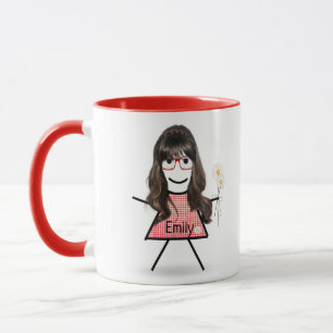 Caneca Stick Girl with Daisiers and Inspirational Cote