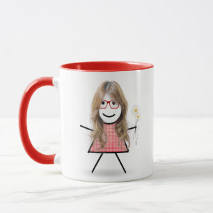 Caneca Stick Girl with Daisiers and Inspirational Cote