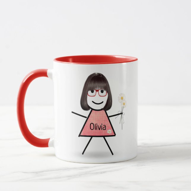 Caneca Stick Girl with Daisiers and Inspirational Cote (Esquerda)