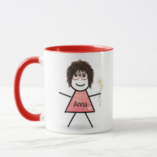 Caneca Stick Girl with Daisiers and Inspirational Cote
