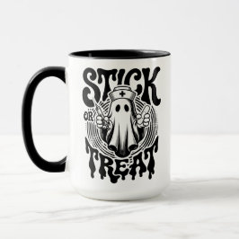 Caneca Stick Or Treat Enfermeira Fantasma Divertido Hallo