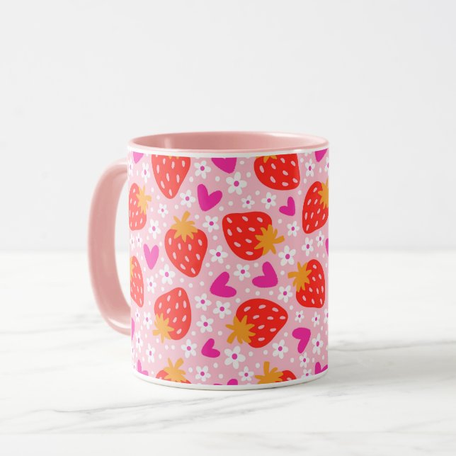 Caneca Strawberry Seamless Pattern (Frente Esquerda)