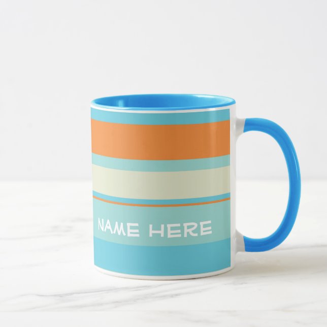 Caneca Stripes Horizontais Azul/Laranja com Nome (Direita)