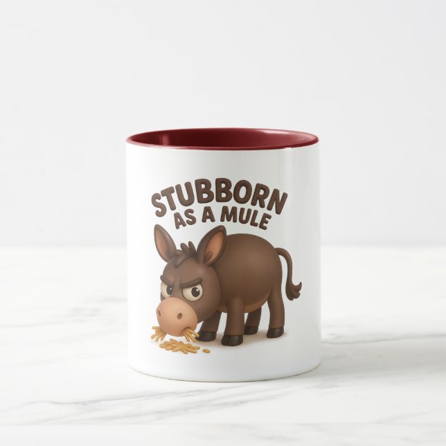 Caneca Stubborn as a mule funny cartoon donkey (Centro)