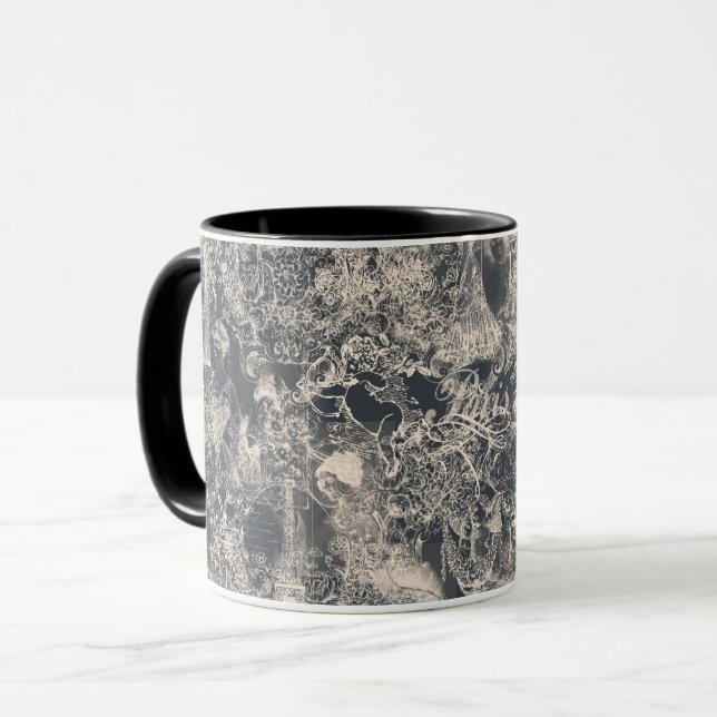 Caneca Stylish Black Paris Toile Design (Frente Esquerda)