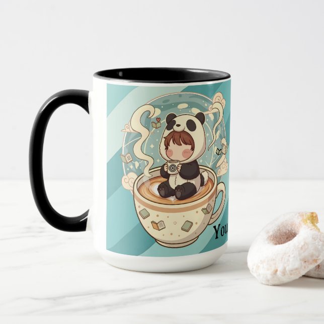 Caneca Stylish Two-Tone Panda Coffee Mug (Com Donut)