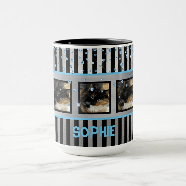 Caneca Sua Foto Aqui Blue Glitter Personalised Mug (Centro)