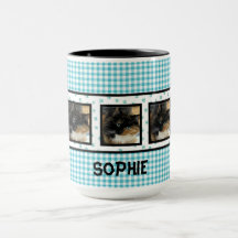 Sua Foto Aqui Teal Gingham Paws Personalizou Mug