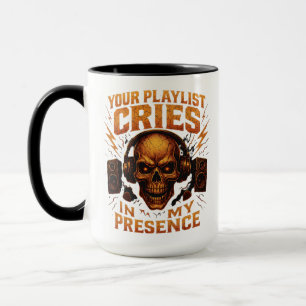 Caneca Sua Playlist Chora Música de Fone de Ouvido Caveir