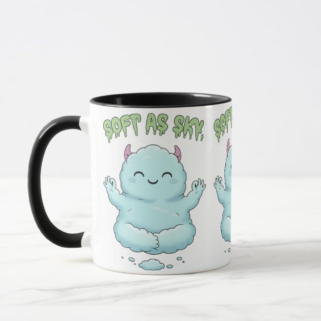 Caneca Suave como o Céu: Kawaii Monstro de Nuvem Zen Yoga (Esquerda)