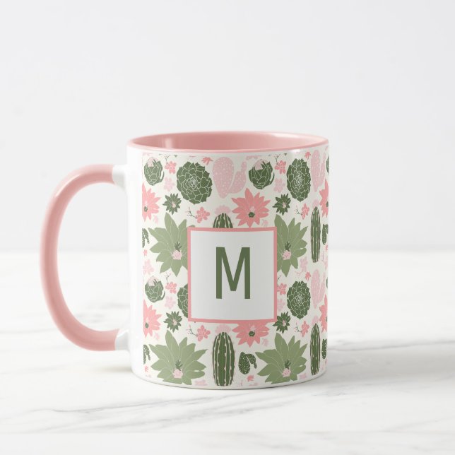 Caneca Sucultivos De Cacto Cónico Rosa Verde Com Monogram (Esquerda)
